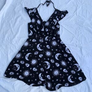 Hot Topic Womens Skirt Dress Medium Moon Celestial Black Goth Grunge V Neck